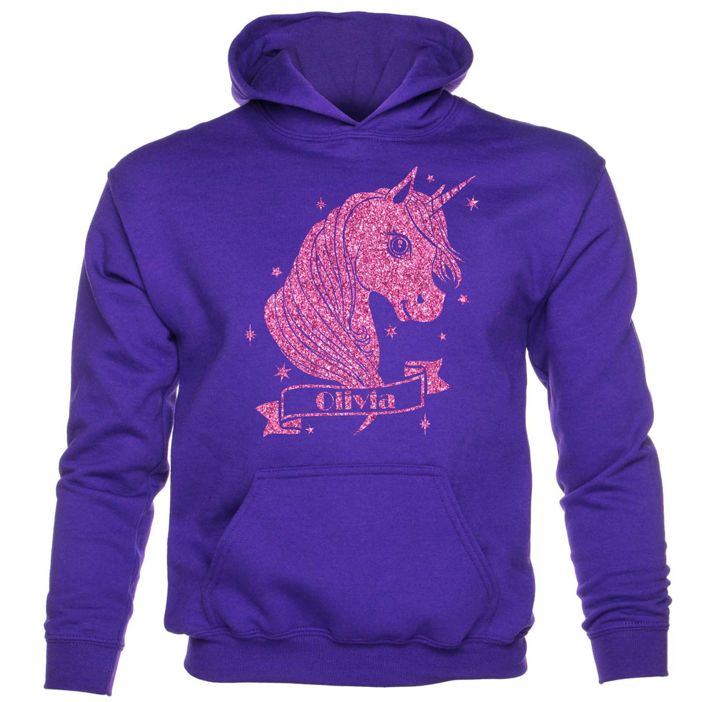 Kids Unicorn Personalised Hoodie Any Name Nickname Olivia In Pink Glitter