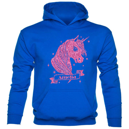 Kids Personalised Hoodie Unicorn Any Name Birthday Gift Amelia In Pink Glitter