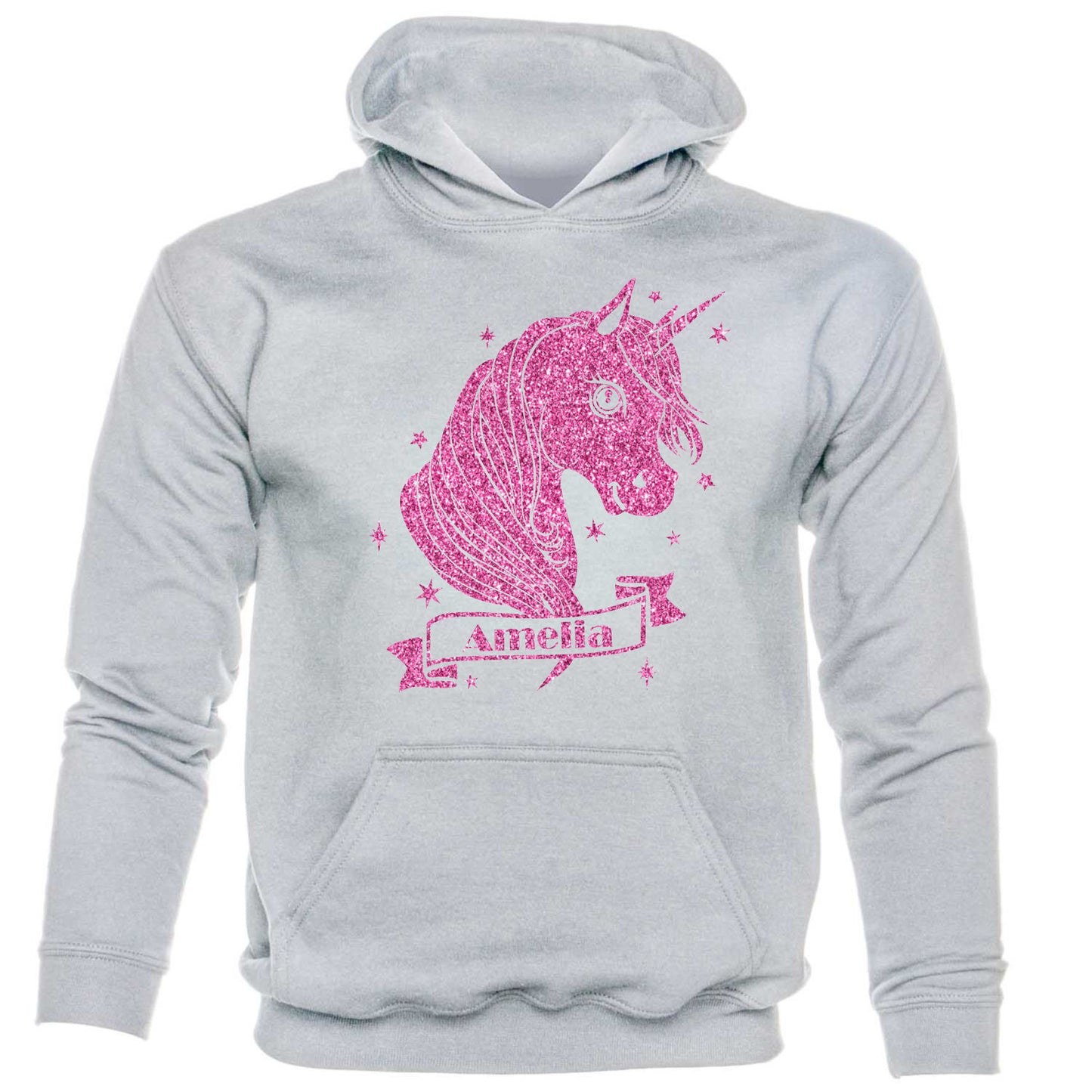 Kids Personalised Hoodie Unicorn Any Name Birthday Gift Amelia In Pink Glitter