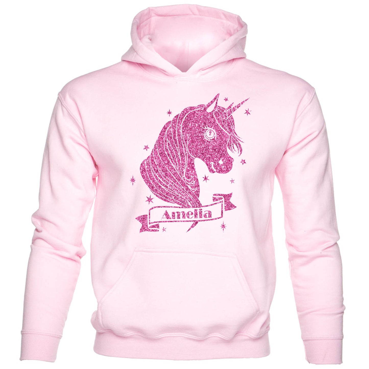 Kids Personalised Hoodie Unicorn Any Name Birthday Gift Amelia In Pink Glitter