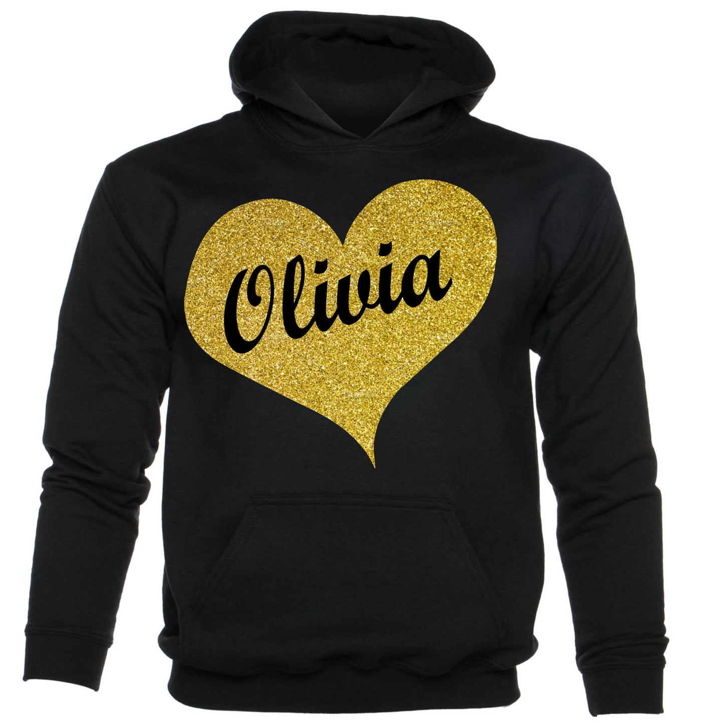 Kids Personalised Hoodie Any Name Nickname Olivia In Gold Glitter