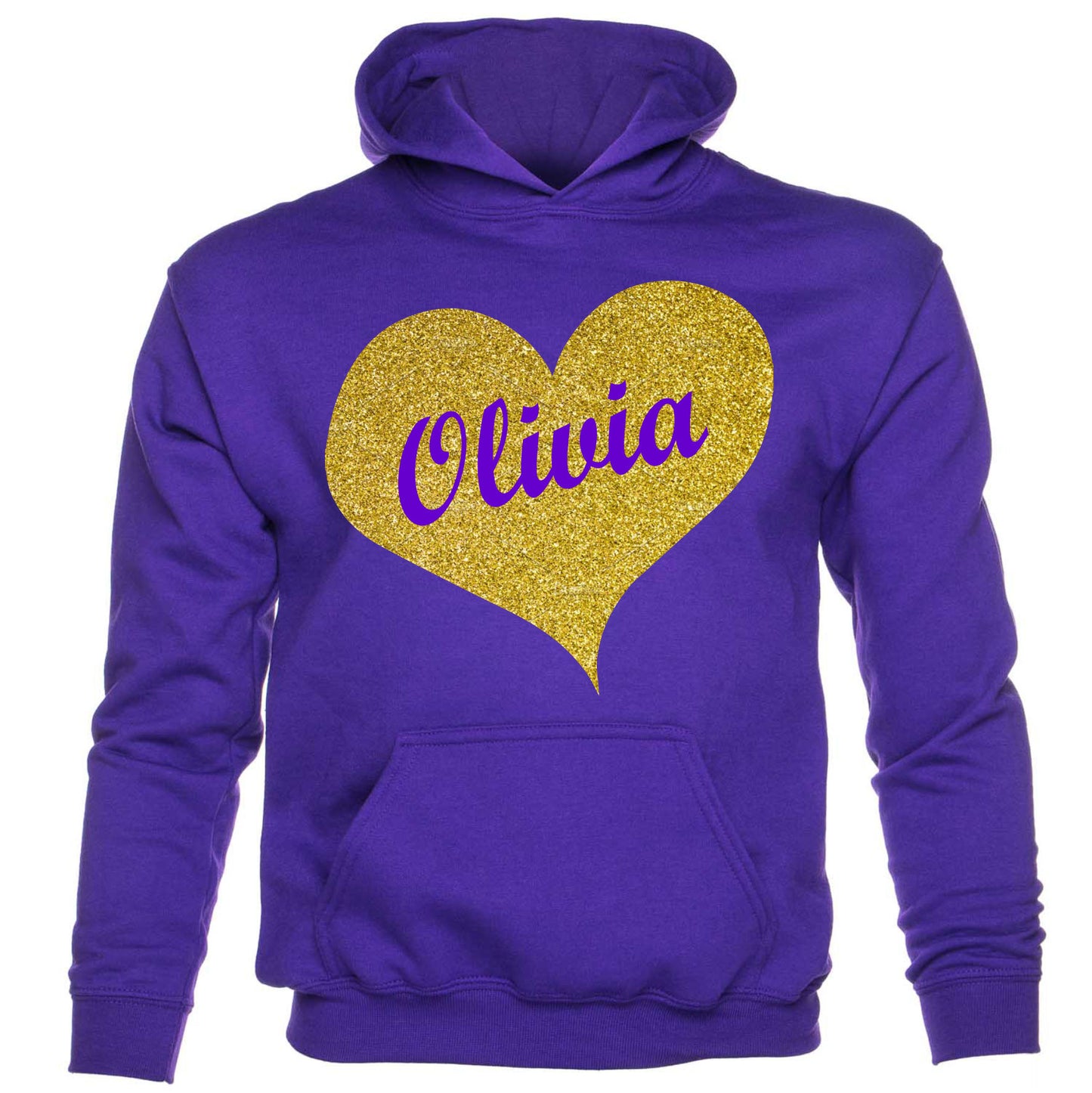 Kids Personalised Hoodie Any Name Nickname Olivia In Gold Glitter