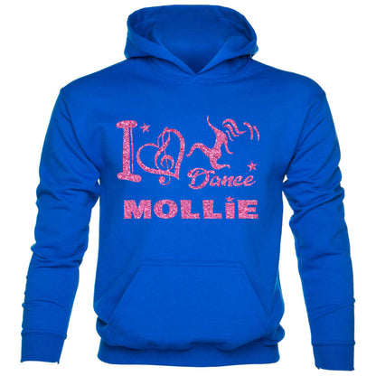Kids I Love Dance Customised Hoodie Mollie Pink Glitter Ballet Hip Hop Street