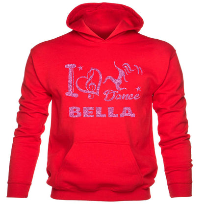 Girls I Love Dance Customised Hoodie Bella In Pink Glitter Ballet Dance Class