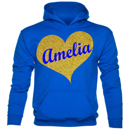 Kids Personalised Hoodie Any Name Your Name In Gold Glitter