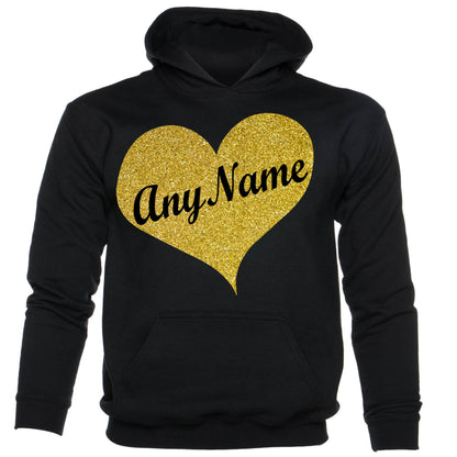 Kids Personalised Hoodie Any Name Custom Name In Gold Glitter
