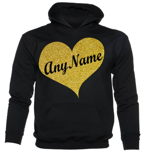 Kids Personalised Hoodie Any Name Custom Name In Gold Glitter