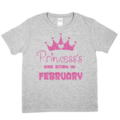 Princess's Born In February Birthday Girls T-Shirt