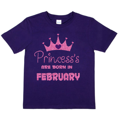 Princess's Born In February Birthday Girls T-Shirt