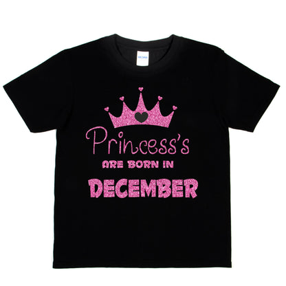 Princess's Born In December Birthday Girls T-Shirt
