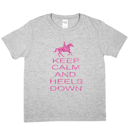 Keep Calm Heels Down Pony Horse Riding T-Shirt