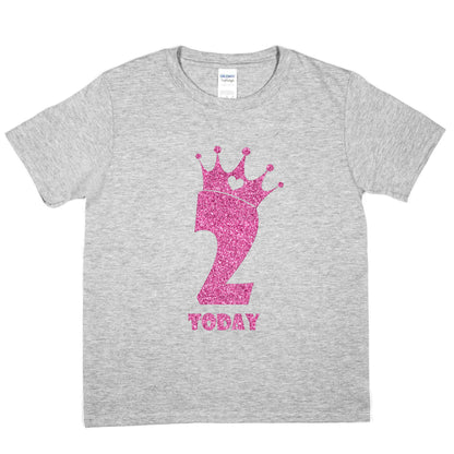 Birthday Kids 2 Today Age 2 In Pink Glitter Happy Kids T-Shirt