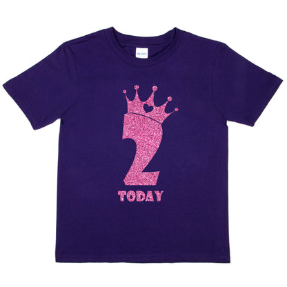 Birthday Kids 2 Today Age 2 In Pink Glitter Happy Kids T-Shirt