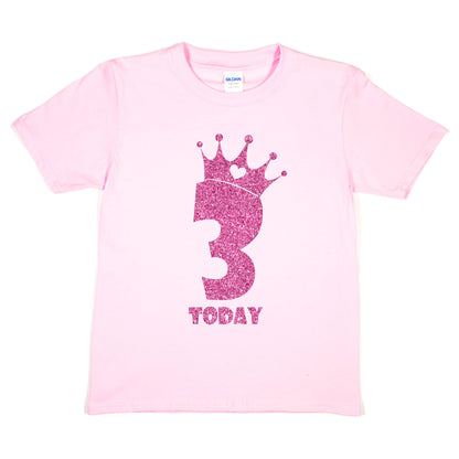 Birthday Kids 3 Today Age 3 In Pink Glitter Happy Kids T-Shirt