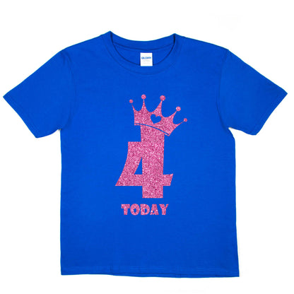 Birthday Kids 4 Today Age 4 In Pink Glitter Happy Kids T-Shirt