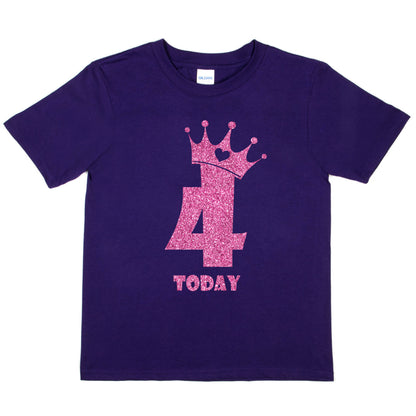 Birthday Kids 4 Today Age 4 In Pink Glitter Happy Kids T-Shirt