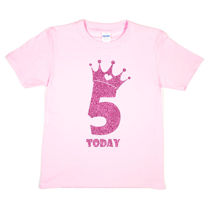 Birthday Kids 5 Today Age 5 In Pink Glitter Happy Kids T-Shirt