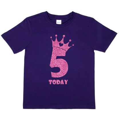 Birthday Kids 5 Today Age 5 In Pink Glitter Happy Kids T-Shirt