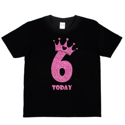 Birthday Kids 6 Today Age 6 In Pink Glitter Happy Kids T-Shirt