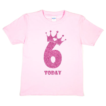 Birthday Kids 6 Today Age 6 In Pink Glitter Happy Kids T-Shirt