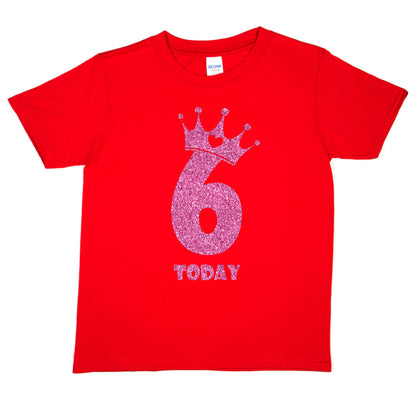 Birthday Kids 6 Today Age 6 In Pink Glitter Happy Kids T-Shirt