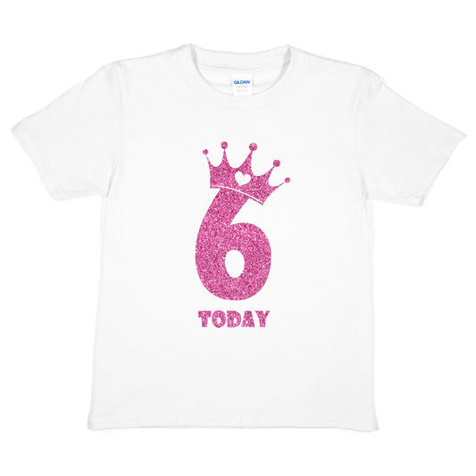 Birthday Kids 6 Today Age 6 In Pink Glitter Happy Kids T-Shirt