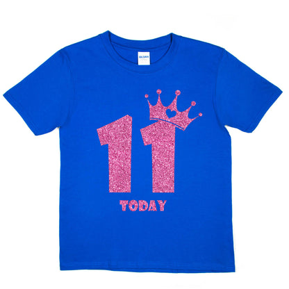 Birthday Kids 11 Today Age 11 In Pink Glitter Happy Kids T-Shirt