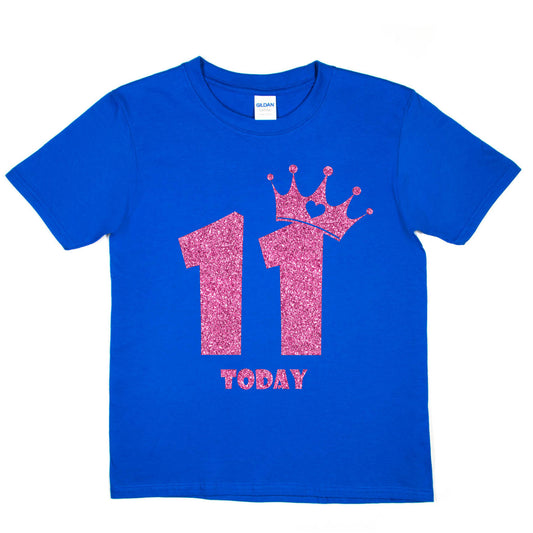 Birthday Kids 11 Today Age 11 In Pink Glitter Happy Kids T-Shirt