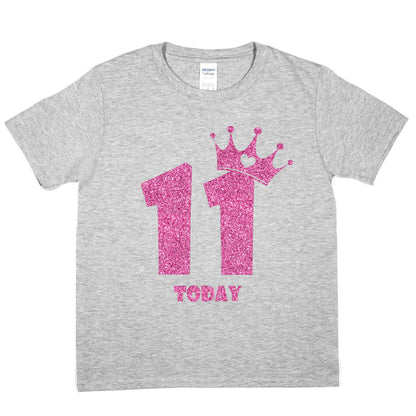 Birthday Kids 11 Today Age 11 In Pink Glitter Happy Kids T-Shirt