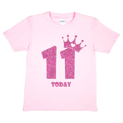 Birthday Kids 11 Today Age 11 In Pink Glitter Happy Kids T-Shirt