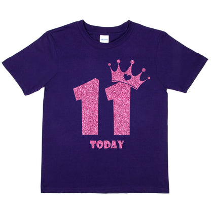 Birthday Kids 11 Today Age 11 In Pink Glitter Happy Kids T-Shirt