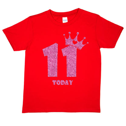 Birthday Kids 11 Today Age 11 In Pink Glitter Happy Kids T-Shirt