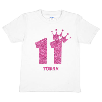 Birthday Kids 11 Today Age 11 In Pink Glitter Happy Kids T-Shirt