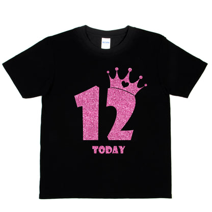 Birthday Kids 12 Today Age 12 In Pink Glitter Happy Kids T-Shirt