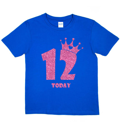 Birthday Kids 12 Today Age 12 In Pink Glitter Happy Kids T-Shirt