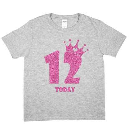 Birthday Kids 12 Today Age 12 In Pink Glitter Happy Kids T-Shirt