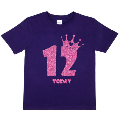 Birthday Kids 12 Today Age 12 In Pink Glitter Happy Kids T-Shirt