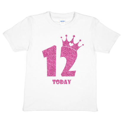 Birthday Kids 12 Today Age 12 In Pink Glitter Happy Kids T-Shirt