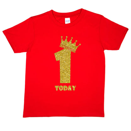 Kids One Today Birthday T-shirt In Gold Glitter Happy 1st