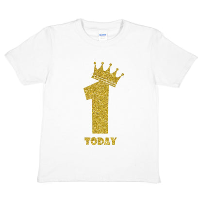 Kids One Today Birthday T-shirt In Gold Glitter Happy 1st