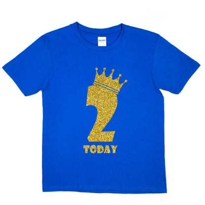 Kids Two Today Birthday T-shirt In Gold Glitter Happy 2nd