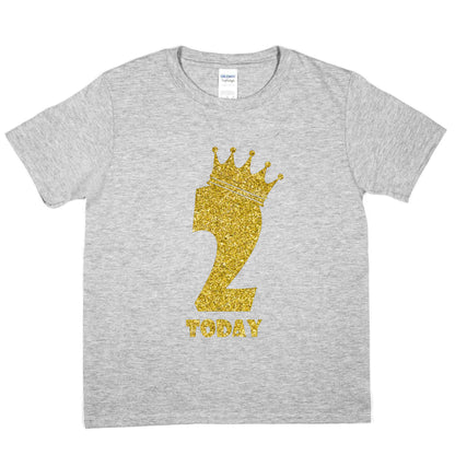 Kids Two Today Birthday T-shirt In Gold Glitter Happy 2nd