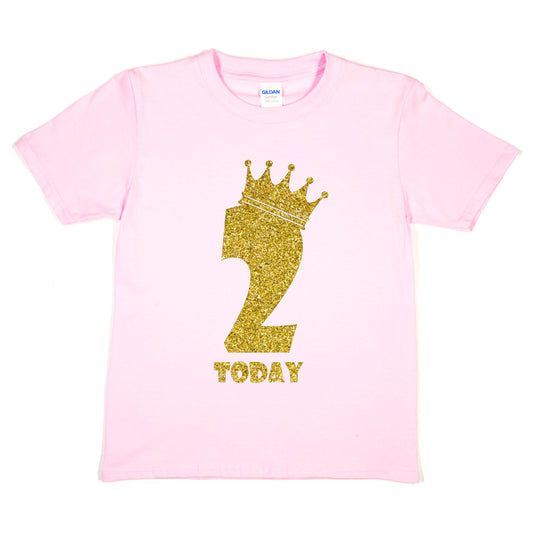 Kids Two Today Birthday T-shirt In Gold Glitter Happy 2nd