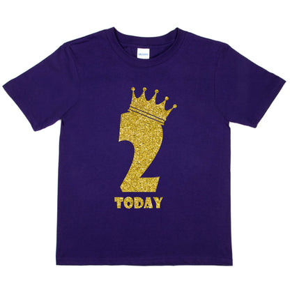 Kids Two Today Birthday T-shirt In Gold Glitter Happy 2nd