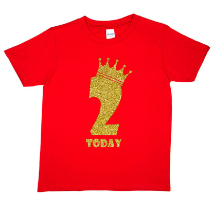 Kids Two Today Birthday T-shirt In Gold Glitter Happy 2nd