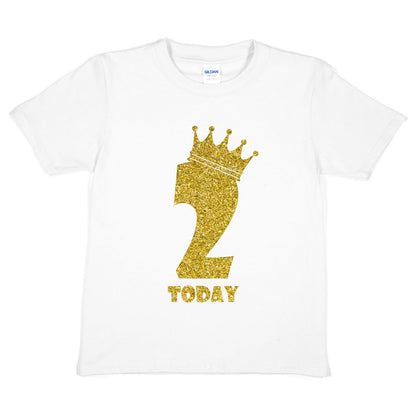 Kids Two Today Birthday T-shirt In Gold Glitter Happy 2nd