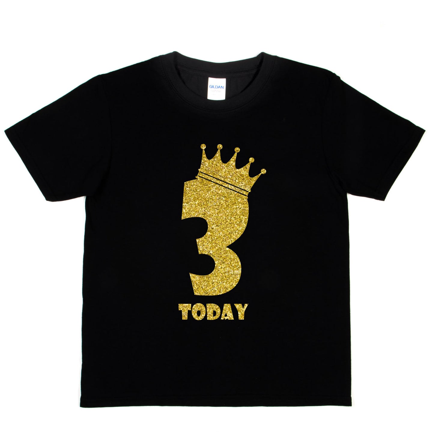 Kids Three Today Birthday T-shirt In Gold Glitter Happy 3rd