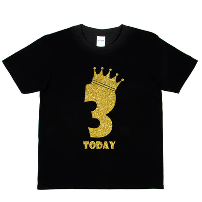 Kids Three Today Birthday T-shirt In Gold Glitter Happy 3rd