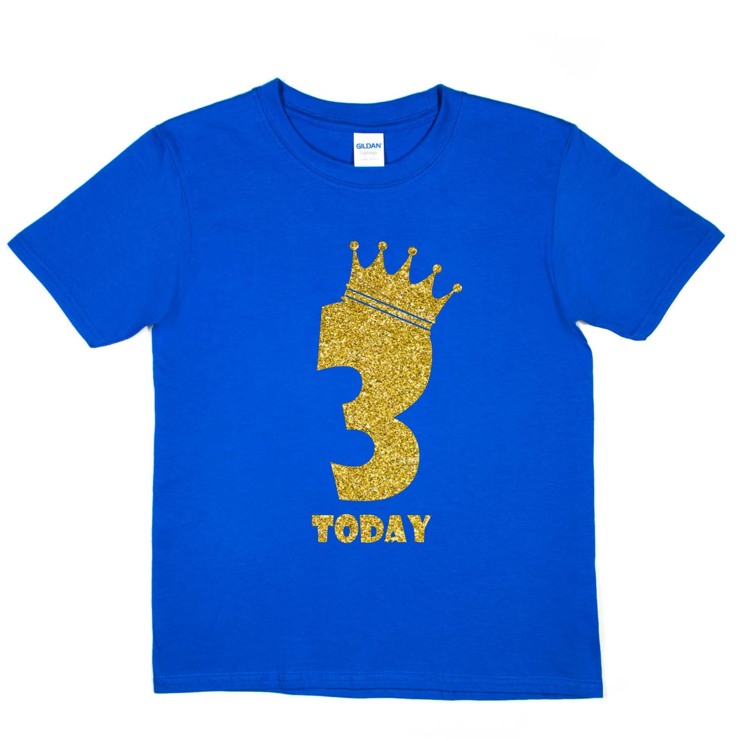 Kids Three Today Birthday T-shirt In Gold Glitter Happy 3rd