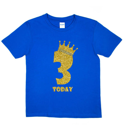 Kids Three Today Birthday T-shirt In Gold Glitter Happy 3rd